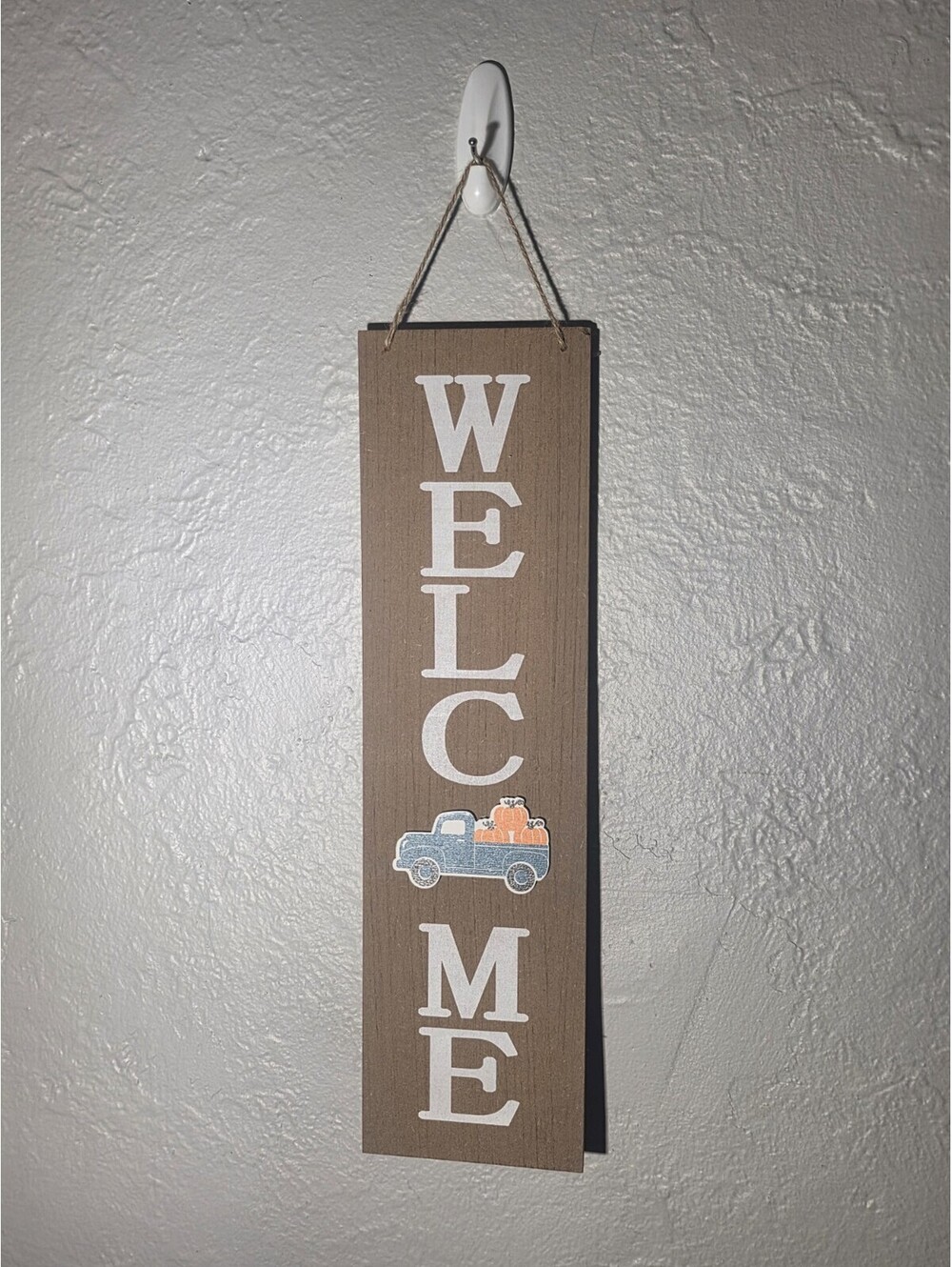 Hanging Wooden Wood Welcome Harvest Sign Front Door Decor Truck Pumpkins New